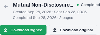 Completed document with signed download button on mobile