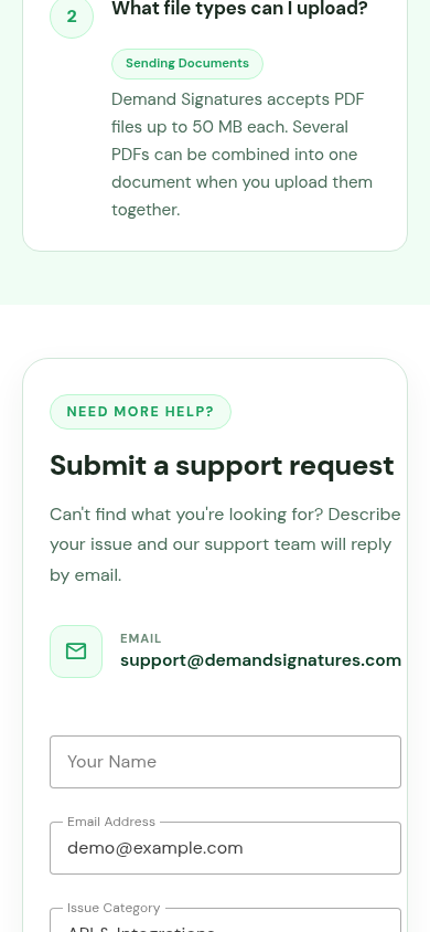 Integration support form on mobile