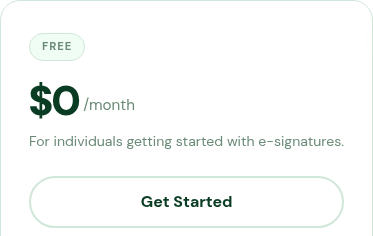 Free plan heading and Get Started button