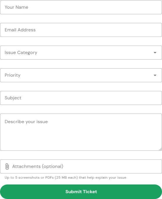 Support request form fields